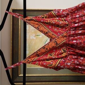 Cotton Express Sun Dress Red Orange Black S